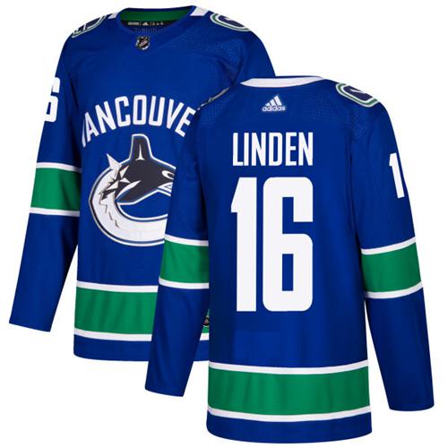 Adidas Canucks #16 Trevor Linden Blue Home Authentic Stitched NHL Jersey - Click Image to Close